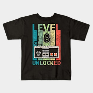 Kids Level 8 Unlocked Video Gamer 8Th Birthday Kids T-Shirt